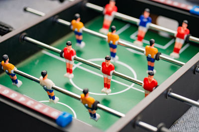 High angle view of soccer ball on table