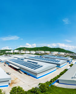 High angle view of cityscape against sky