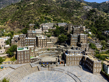 Drone view of rijal almaa village at asir mountains