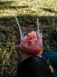 Close-up of hand holding ice cream cone