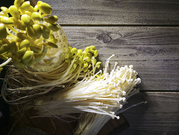 High angle view of chopped vegetables on table