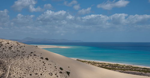 Scenic view of sea against blue sky