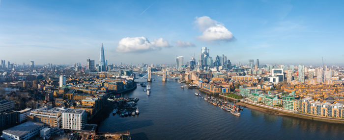 High angle view of city at waterfront