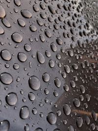 Full frame shot of raindrops on metal