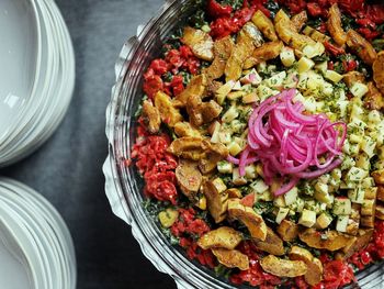 High angle view of food in bowl