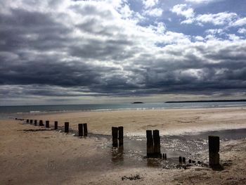 Scenic view of sea against cloudy sky