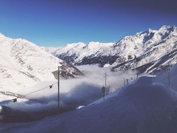 Scenic view of snow covered mountains