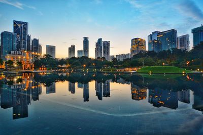 Reflection of buildings in water