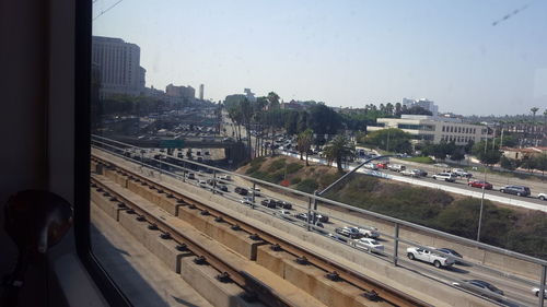 High angle view of road along buildings