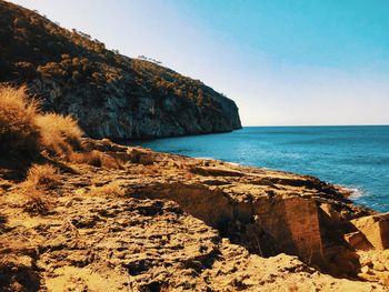 Scenic view of sea against clear sky