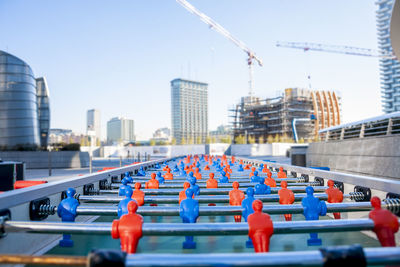Soccer table for multi players in the construction zone skyscrapers