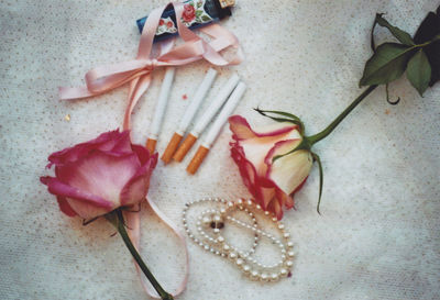 High angle view of flower on table