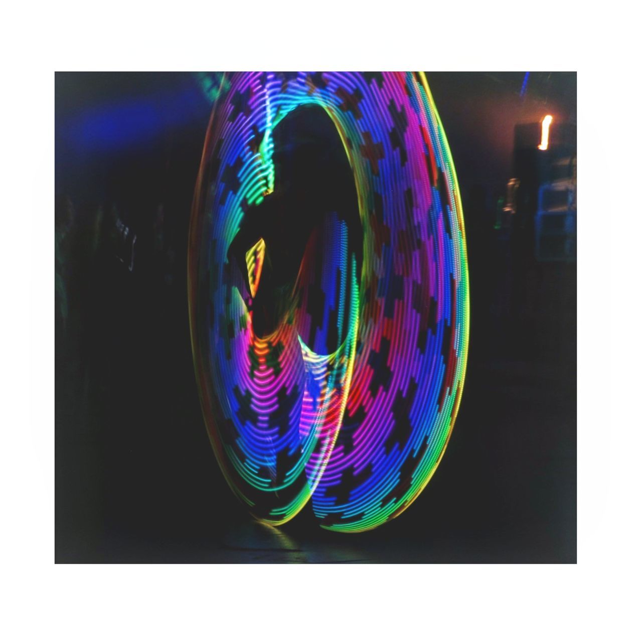 circle, multi colored, illuminated, no people, electricity, close-up, indoors, day