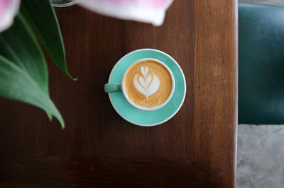 High angle view of coffee on table