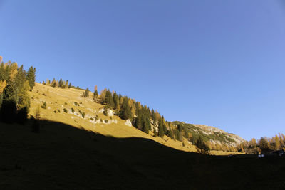 Scenic view of mountains against clear blue sky