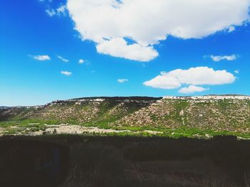 Scenic view of landscape against blue sky