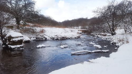 Scenic view of river against sky during winter