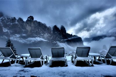 Scenic view of snow covered mountains against sky