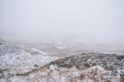 Scenic view of landscape against sky during winter