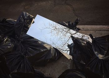 High angle view of garbage on street