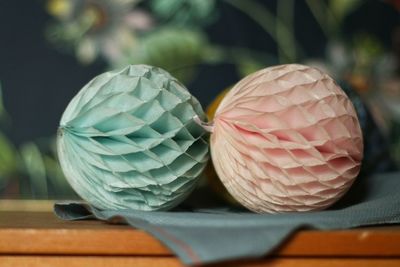 Cloe up of paper ball decoration on table