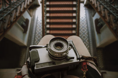 High angle view of camera at home