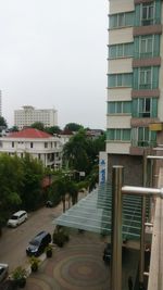 View of buildings in city against clear sky