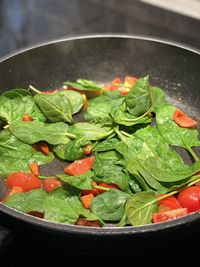 High angle view of chopped vegetables in plate