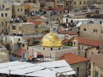 High angle view of buildings in town, jerusalem