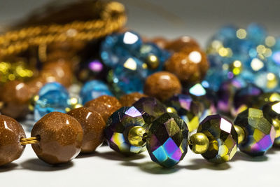 Close-up of multi colored decorations on table