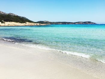 Scenic view of sea against clear blue sky