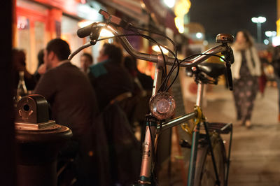 Close-up of illuminated bicycle