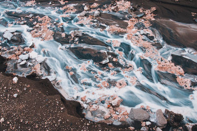 High angle view of rocks on beach