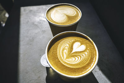 High angle view of coffee on table