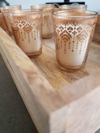 High angle view of drink on table