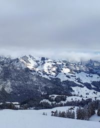 Snow covered landscape against sky