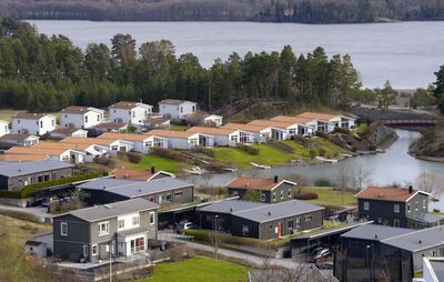 High angle view of buildings in city