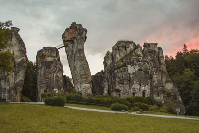 Panoramic view of rock formations against sky