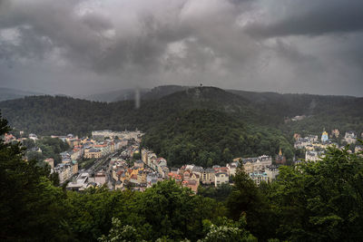 High angle view of townscape against sky