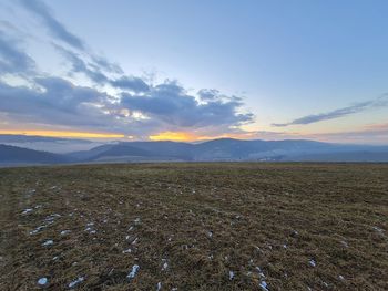 Scenic view of field against sky during sunset