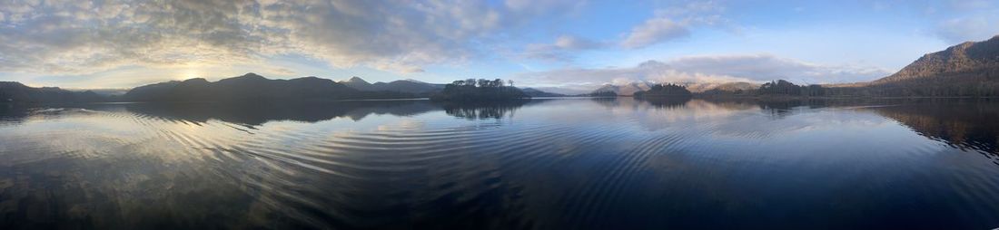 Panoramic view of lake against sky during sunset