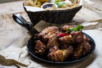 High angle view of food in plate on table