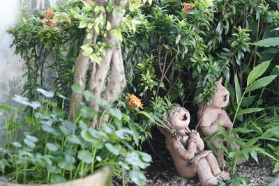 Statue amidst plants