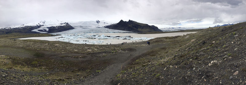 Panoramic view of snowcapped mountains against sky