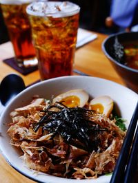 Close-up of japanese food in bowl on table