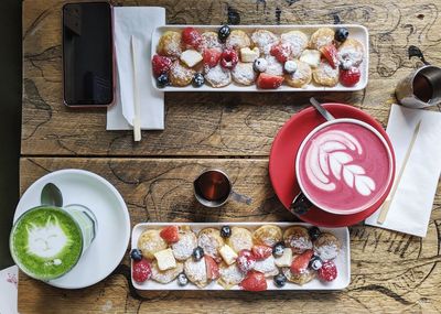 High angle view of breakfast on table