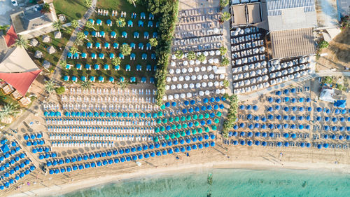 High angle view of multi colored swimming pool in building