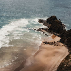 High angle view of rocks on beach