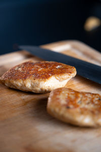 Close-up of seitan mushrooms on cutting board