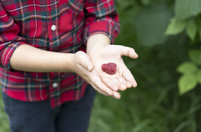 Midsection of woman holding plant